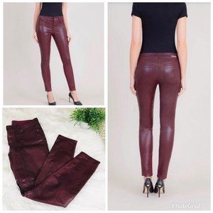 Level 99 Liza Lux Coated Burgundy Skinny Jeans Size 28”